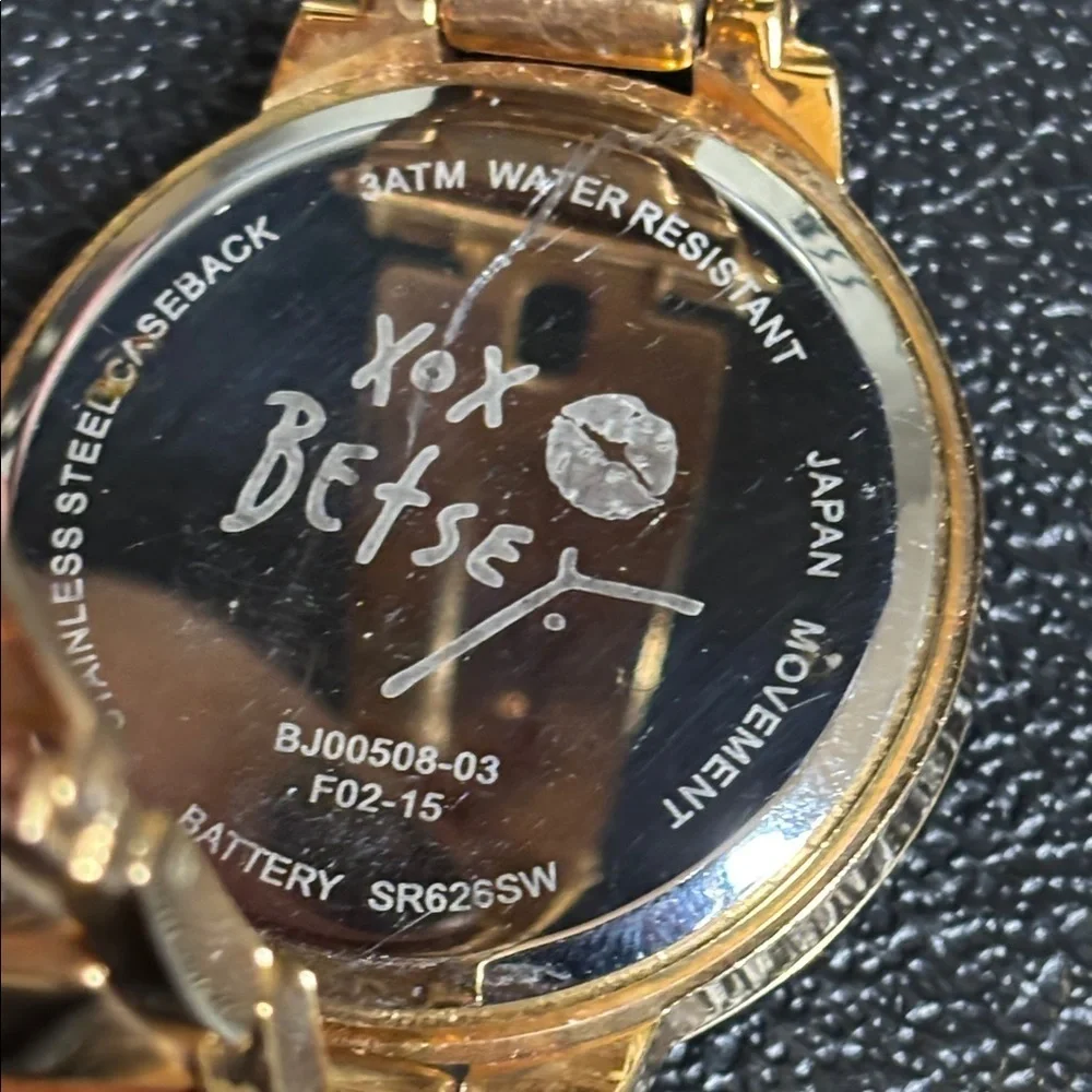 Betsey Johnson Gold Tone Stud Rhinestone Watch WORKING